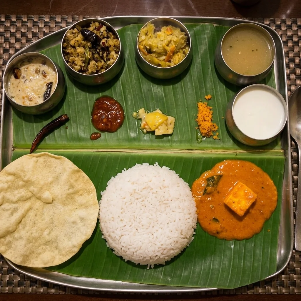 Kerala Meals (Lunch Special) at Kerala Palace Restaurant Calgary — traditional thali with rice, curries and sides